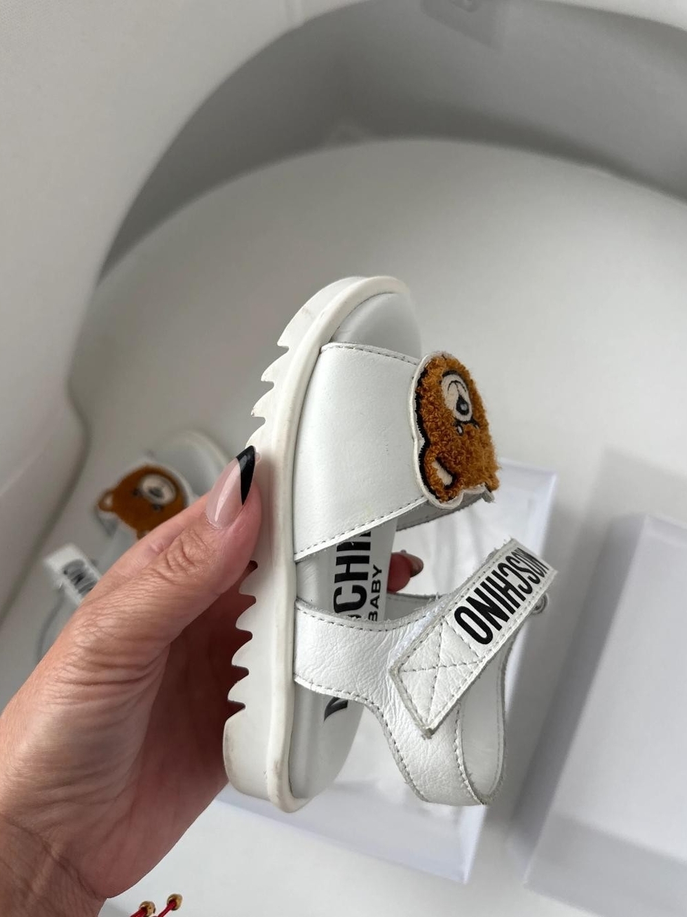 Moschino Baby White Teddy Patch Kids Sandals